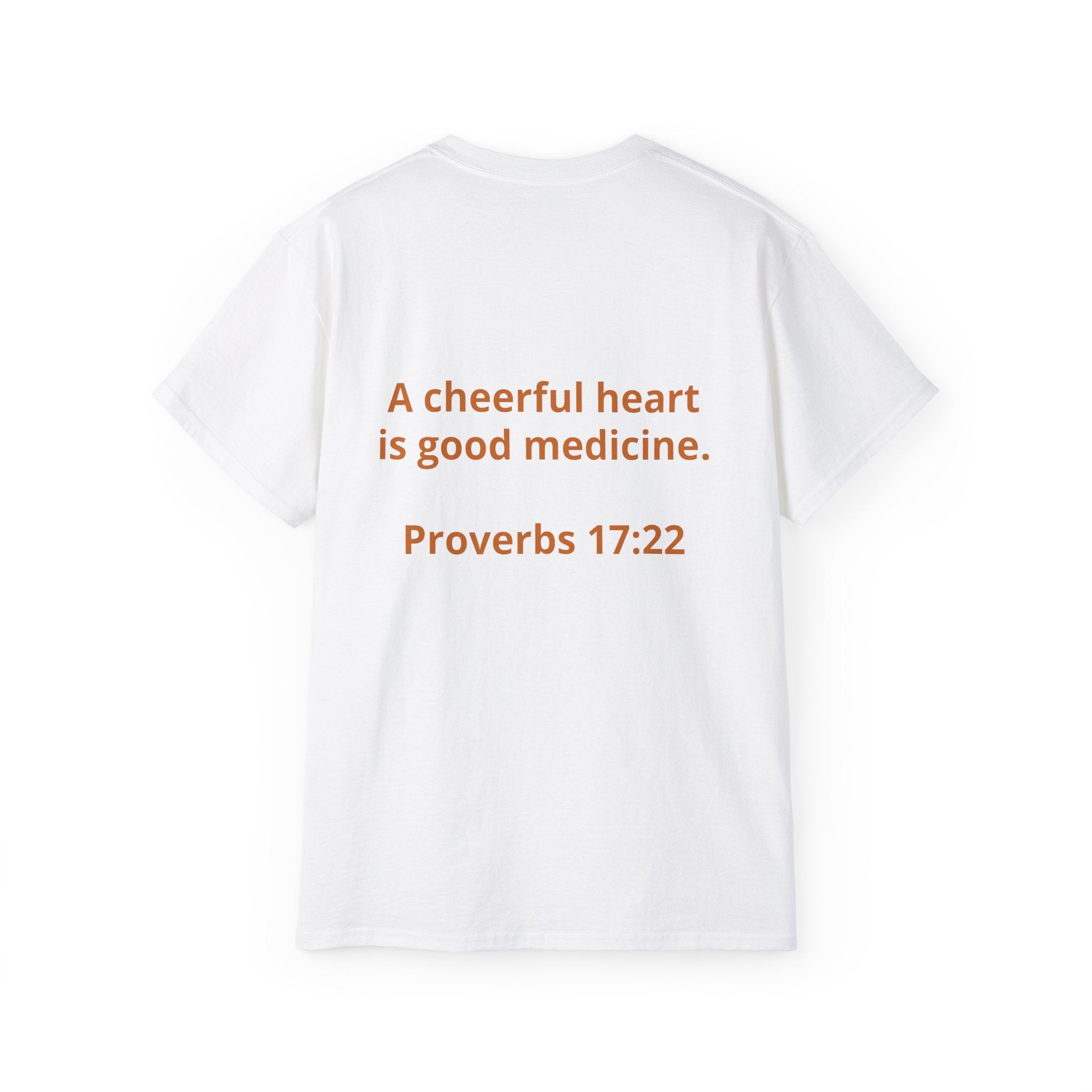 Smile Sun T-Shirt — "SMILE" Front with Proverbs 17:22 Inspirational Tee