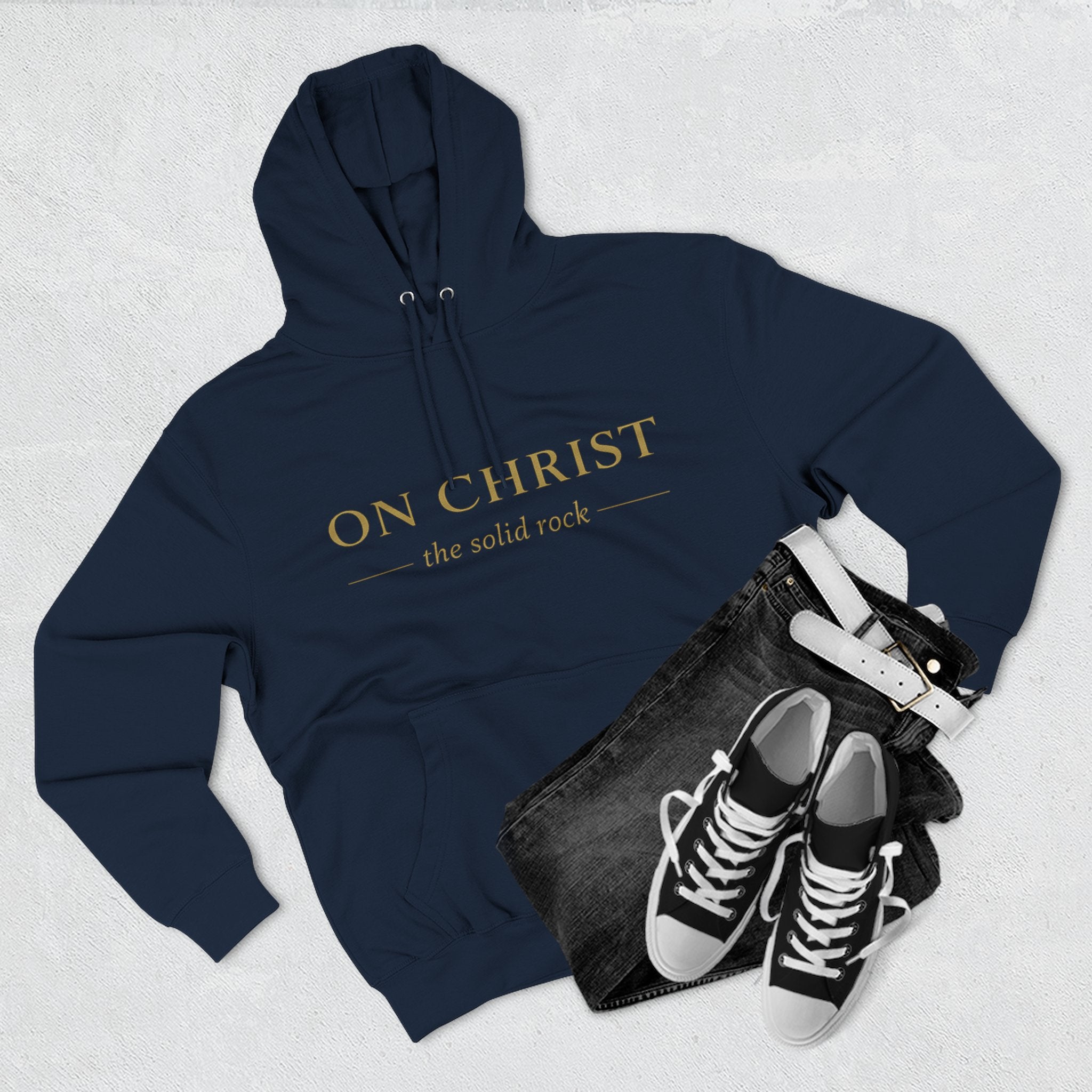 Christian Hoodie — "On Christ the Solid Rock / I Stand" Psalm 78:35 Faith Pullover