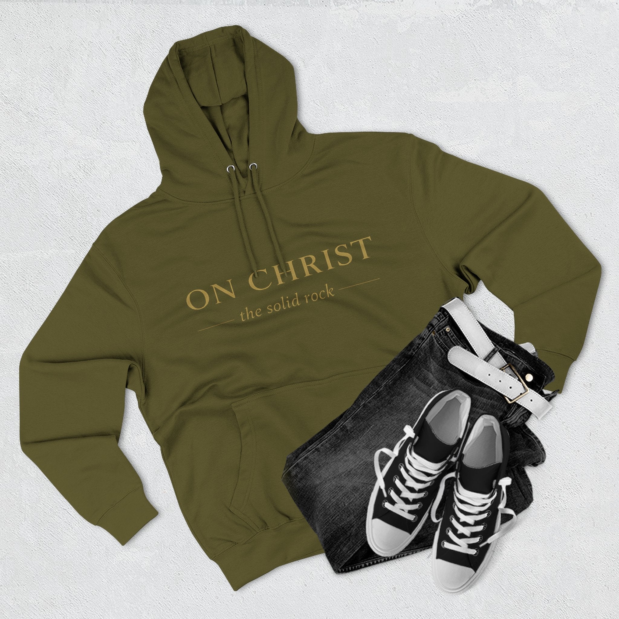 Christian Hoodie — "On Christ the Solid Rock / I Stand" Psalm 78:35 Faith Pullover