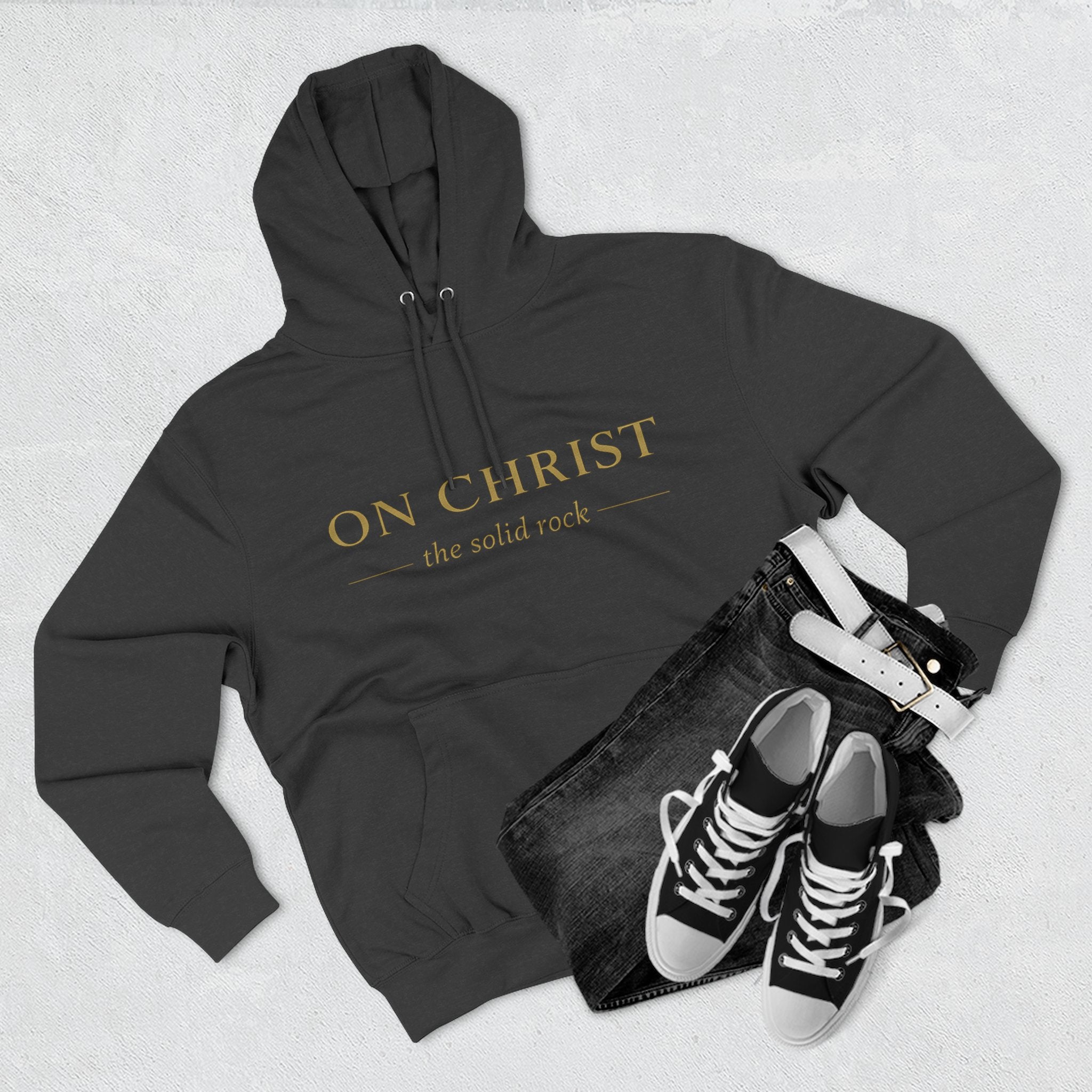 Christian Hoodie — "On Christ the Solid Rock / I Stand" Psalm 78:35 Faith Pullover